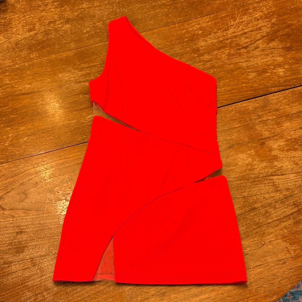 NBD One Shoulder Red Dress w/ mesh cutouts